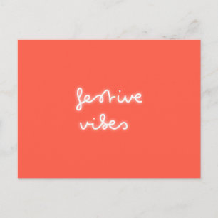 Festive Vibes   Modern Neon Light Trendy Red Xmas Postcard
