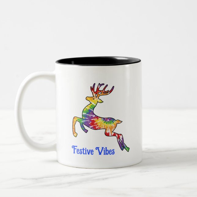 Festive Vibes Tie Dye Reindeer Mug (Left)
