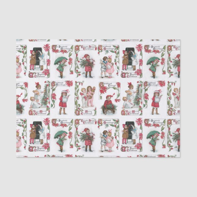 Festive Victorian Children w/Christmas Greetings Tissue Paper (Front)