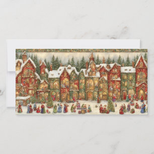 Festive Village Christmas Greeting 3 Photo Collage Holiday Card