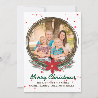 Festive Vine Wreath Christmas Photo Greeting Card
