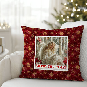 Festive Vintage Angel Red Gold Accent Christmas  Cushion