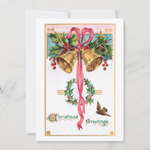 Festive Vintage Bells, Ribbon and Holly Holiday Card