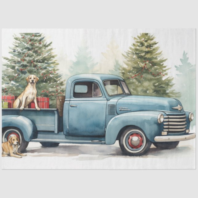 Festive Vintage Charm: Christmas Truck & Dogs Tissue Paper (Front)
