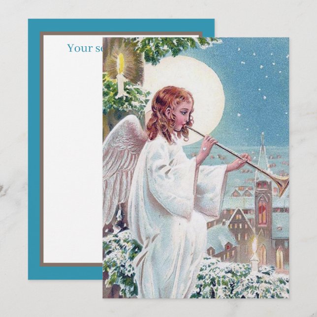 festive vintage Christmas Angel add sentiment Card (Front/Back)