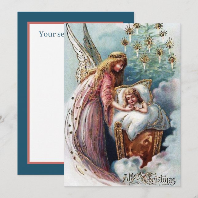 festive vintage Christmas Angel add sentiment Card (Front/Back)