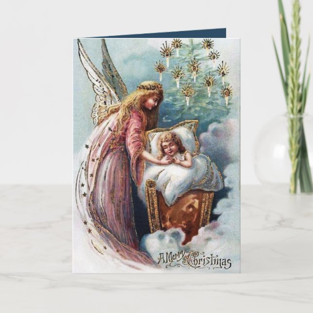festive vintage Christmas Angel  Holiday Card (Front)