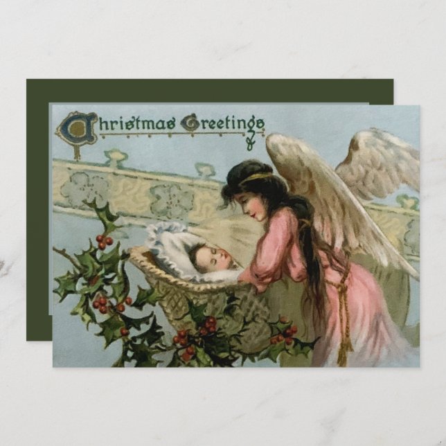 festive vintage Christmas Angel Holiday  Card (Front/Back)