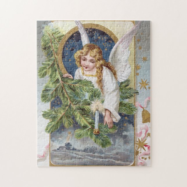 festive Vintage Christmas Angel Holiday Jigsaw Puzzle (Vertical)