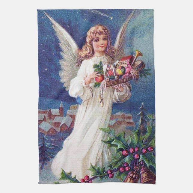 festive vintage Christmas Angel Holiday Tea Towel (Vertical)