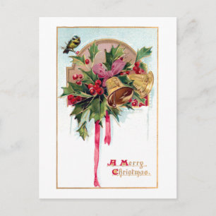 Festive Vintage Christmas Bells & Holly Postcard