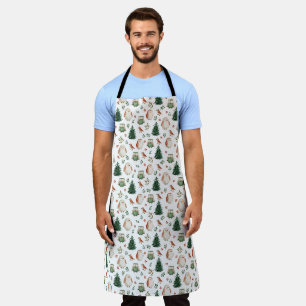 Festive Vintage Christmas Bird Woodland Pattern Apron
