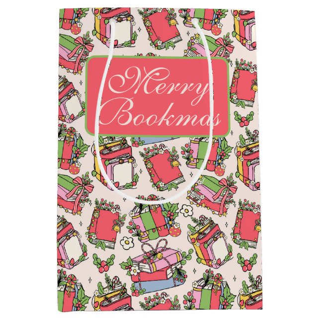Festive Vintage Christmas Books Medium Gift Bag (Front)