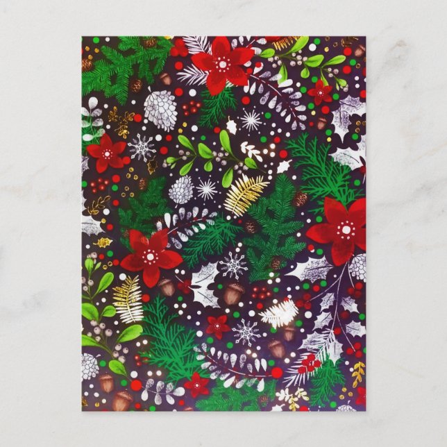 Festive Vintage Christmas Botanical Forest  Holiday Postcard (Front)