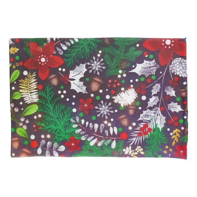 Festive Vintage Christmas Botanical Forest  Pillowcase (Front)
