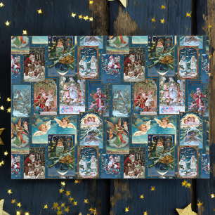 Festive Vintage Christmas Card Collage-Blue BG Tissue Paper