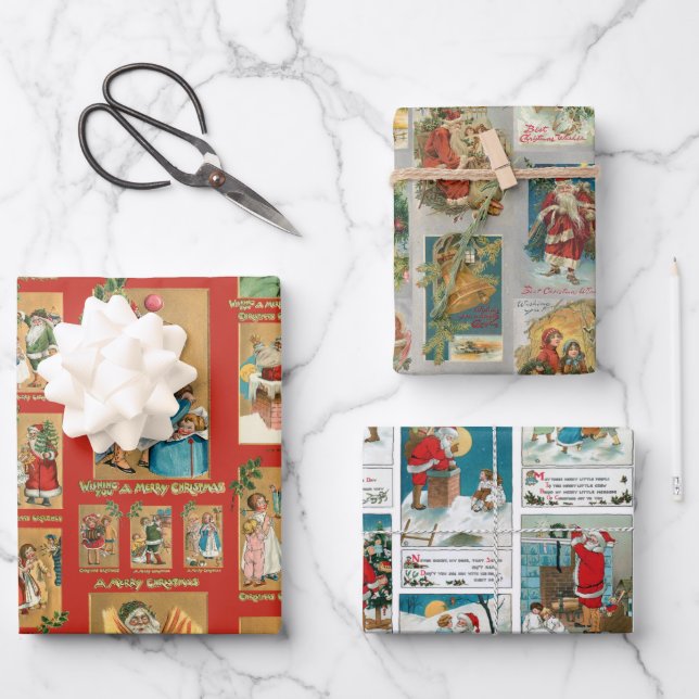 Festive Vintage Christmas Card Collection Wrapping Paper Sheet (Front)