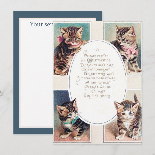 festive vintage Christmas cats add sentiment Card (Front/Back)