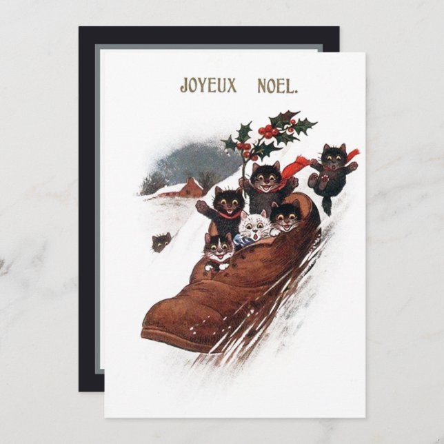 festive vintage Christmas cats add sentiment Card (Front/Back)