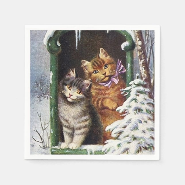 festive vintage Christmas cats Holiday party  Napkin (Front)