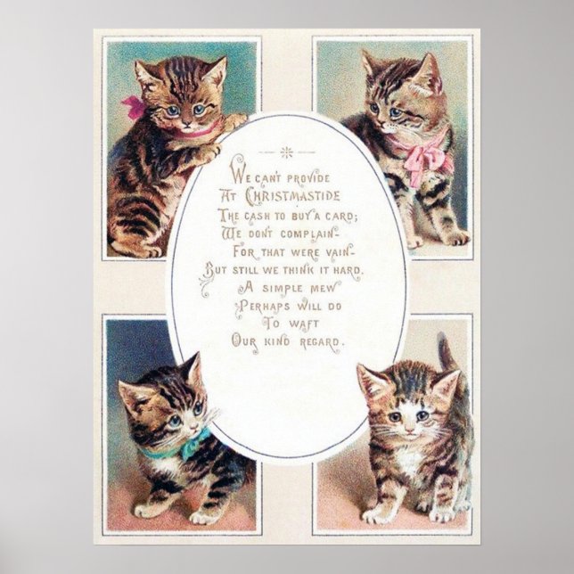festive vintage Christmas cats poem Holiday Poster (Front)