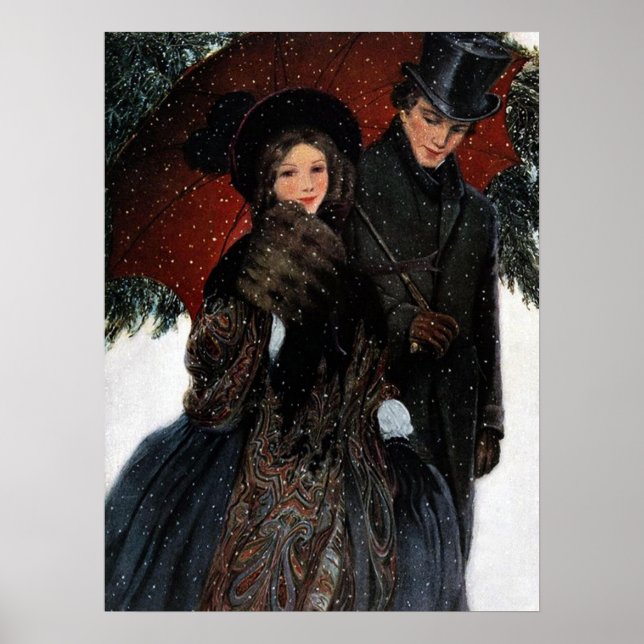 festive vintage Christmas couple Holiday Poster (Front)
