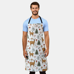 Festive Vintage Christmas Deer Woodland Pattern Apron