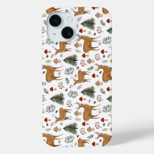 Festive Vintage Christmas Deer Woodland Pattern  iPhone 15 Case