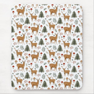 Festive Vintage Christmas Deer Woodland Pattern Mouse Mat