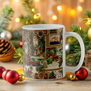 Festive Vintage Christmas Ephemera Collage-Gold Coffee Mug