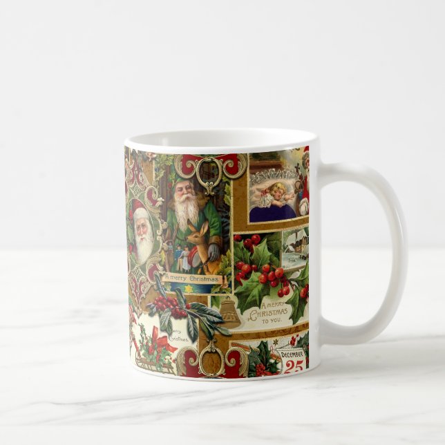 Festive Vintage Christmas Ephemera Collage-Gold Coffee Mug (Right)