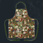 Festive Vintage Christmas Ephemera Collage-Green Apron<br><div class="desc">Fun,  festive,  colourful and intricate holiday pattern featuring jolly old world Christmas ephemera from Victorian-era greeting cards,  including Santas in ornate frames,  holly,  mistletoe,  sleds,  winter scenes,  happy children and Merry Christmas greetings on green background.</div>