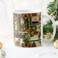 Festive Vintage Christmas Ephemera Collage-Green