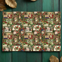 Festive Vintage Christmas Ephemera Collage-Green