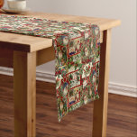 Festive Vintage Christmas Ephemera Collage-Red Long Table Runner<br><div class="desc">Fun,  festive,  colourful and intricate holiday pattern featuring jolly old world Christmas ephemera from Victorian-era greeting cards,  including Santas in ornate frames,  holly,  mistletoe,  sleds,  winter scenes,  happy children and Merry Christmas greetings on red background.</div>