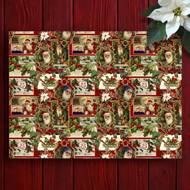 Festive Vintage Christmas Ephemera Collage-Red Tissue Paper (Creator Uploaded)