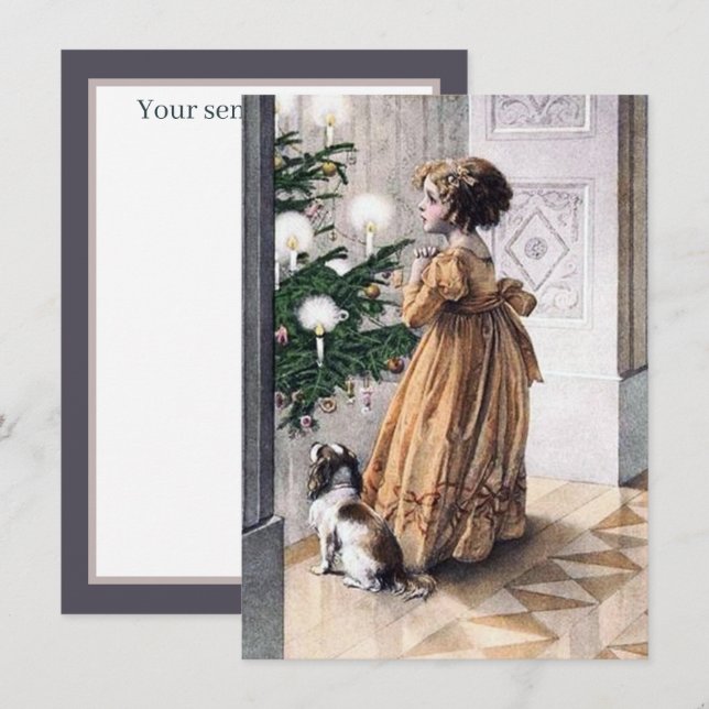 festive vintage Christmas girl add sentiment Card (Front/Back)