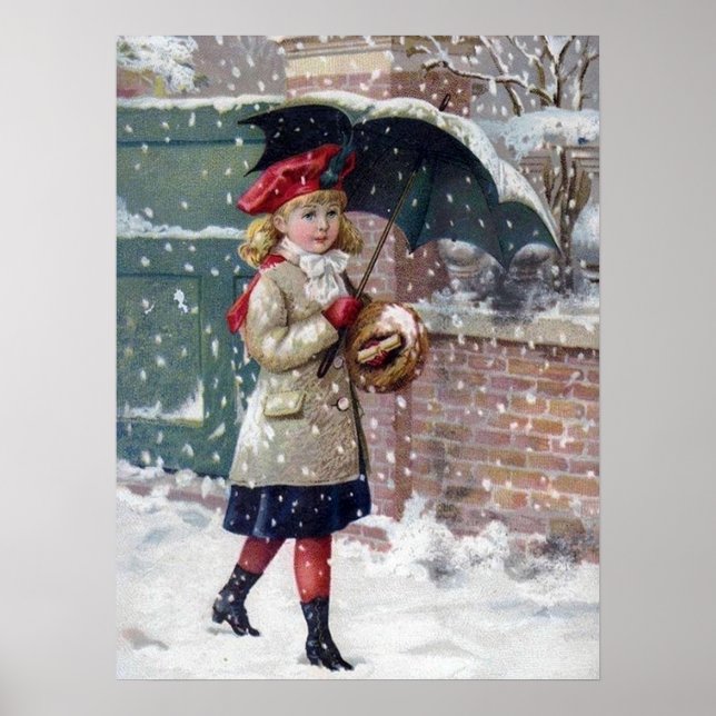 festive vintage Christmas girl Holiday Poster (Front)