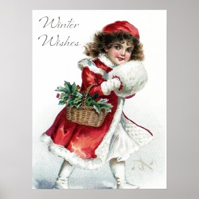 festive vintage Christmas girl Holiday Poster  (Front)