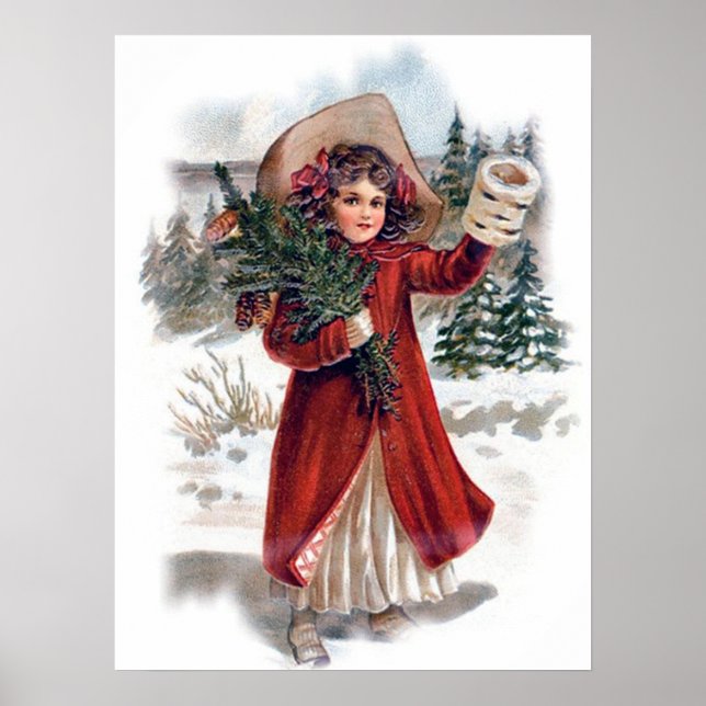 festive vintage Christmas girl Holiday Poster  (Front)