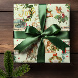 Festive Vintage Christmas Greetings Collage-Green Wrapping Paper<br><div class="desc">Festive,  fun and unique holiday seamless pattern featuring vintage Merry Christmas greetings in decorative script with traditional floral embellishments,  including holly,  ribbons,  angels,  winter landscape vignettes,  birds and red berries. Green background.</div>