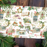 Festive Vintage Christmas Greetings Collage-White  Tissue Paper<br><div class="desc">Festive,  fun and unique holiday seamless pattern featuring vintage Merry Christmas greetings in decorative script with traditional floral embellishments,  including holly,  ribbons,  angels,  winter landscape vignettes,  birds and red berries. White background.</div>