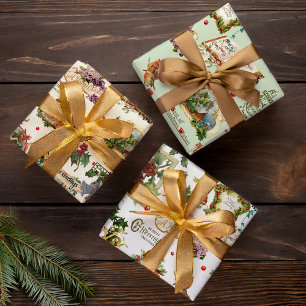 Festive Vintage Christmas Greetings Collage Wrapping Paper Sheet