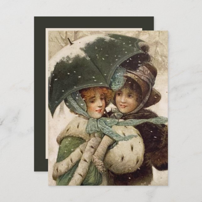 festive vintage Christmas Holiday girls Card (Front/Back)