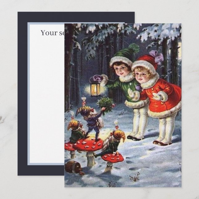 festive vintage Christmas kids add sentiment Card (Front/Back)