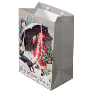 festive vintage Christmas kids Holiday Medium Gift Bag