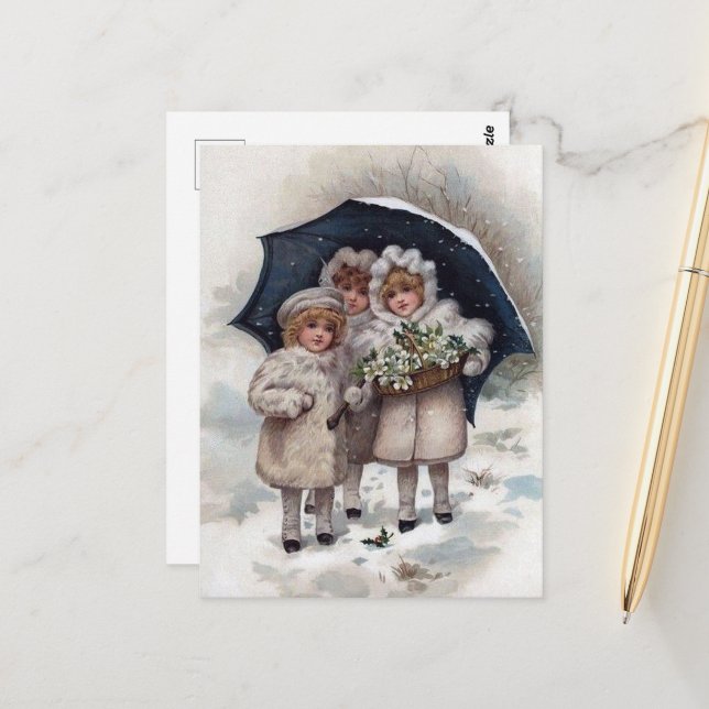 festive vintage Christmas kids Holiday Postcard (Front/Back In Situ)