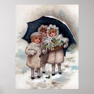 festive vintage Christmas kids Holiday Poster