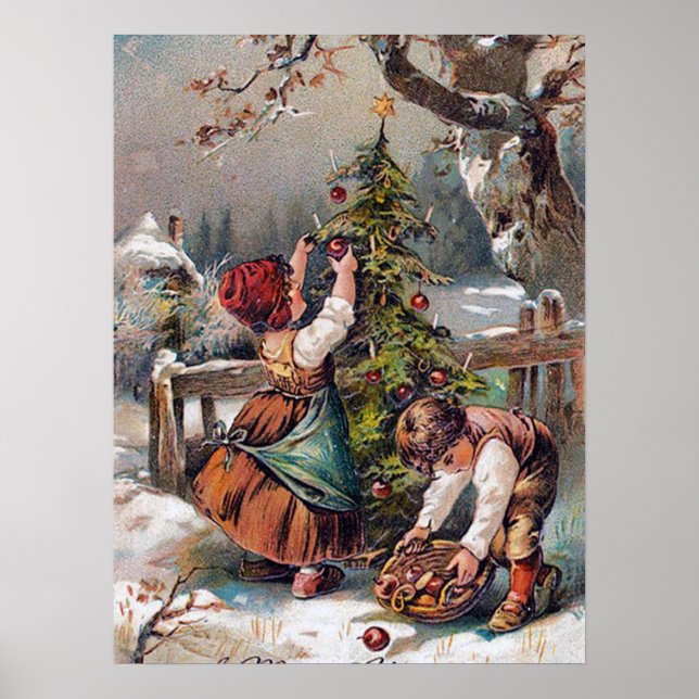 festive vintage Christmas kids Holiday Poster (Front)