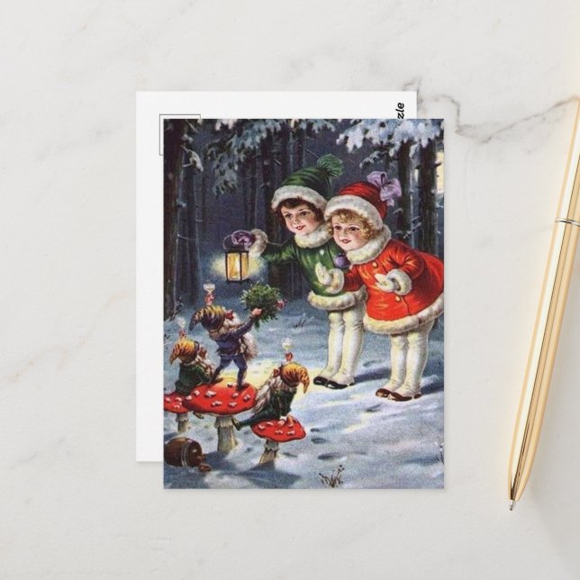 festive vintage Christmas kids Postcard (Front/Back In Situ)